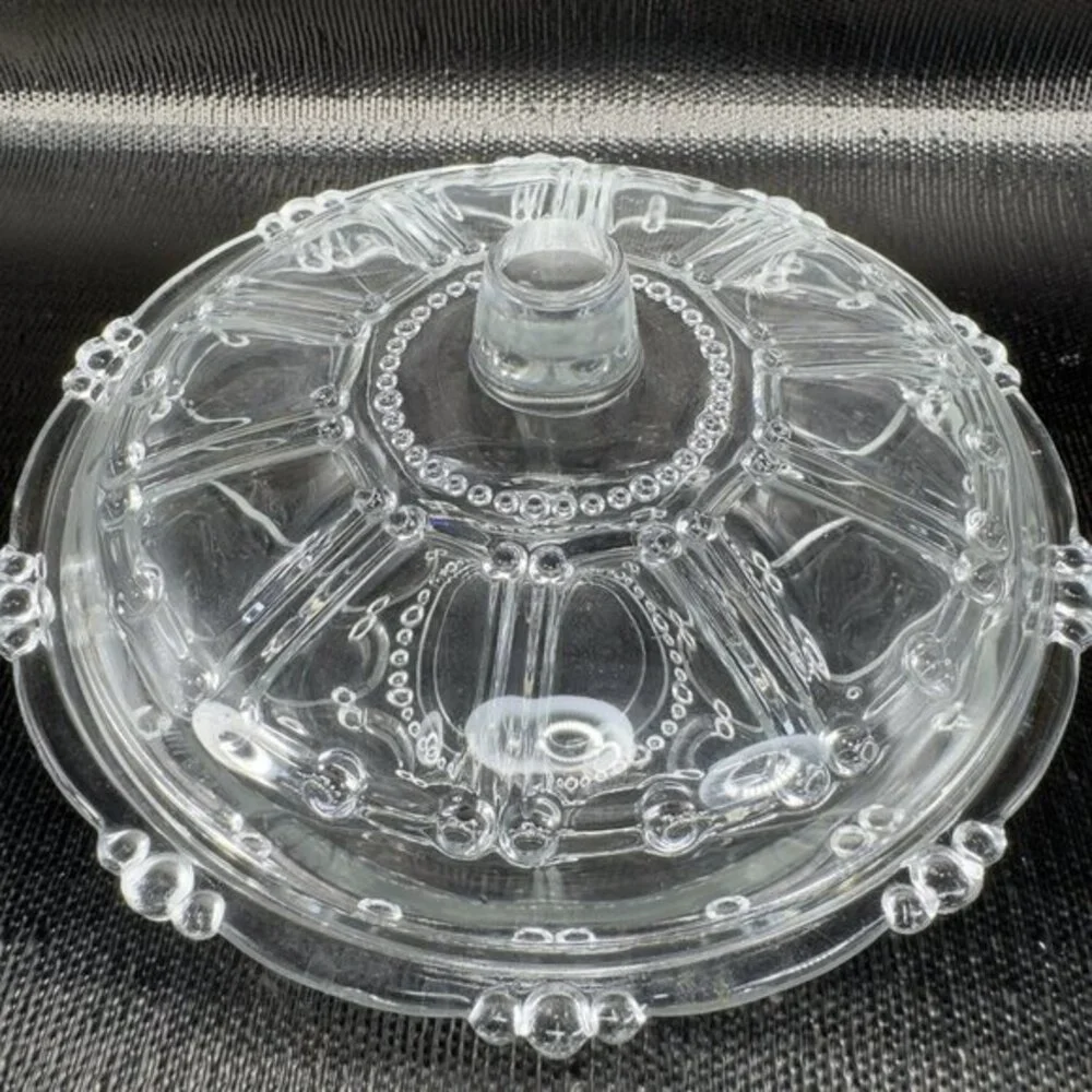 Vintage KIG Indonesia Clear Crystal Glass Candy Dish‎ Container Lid Oyster Pearl